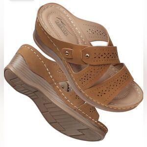 Shibever Bohemian Hollow Out Slip On Wedge Platform Sandals/slides